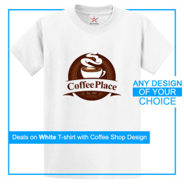 Custom Printed White T-Shirt With Your Own Coffee Shop Artwork On Front